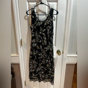 Vintage 90s Madison Leigh Petite Black Floral‎ Sleeveless Midi Lined Dress 10P